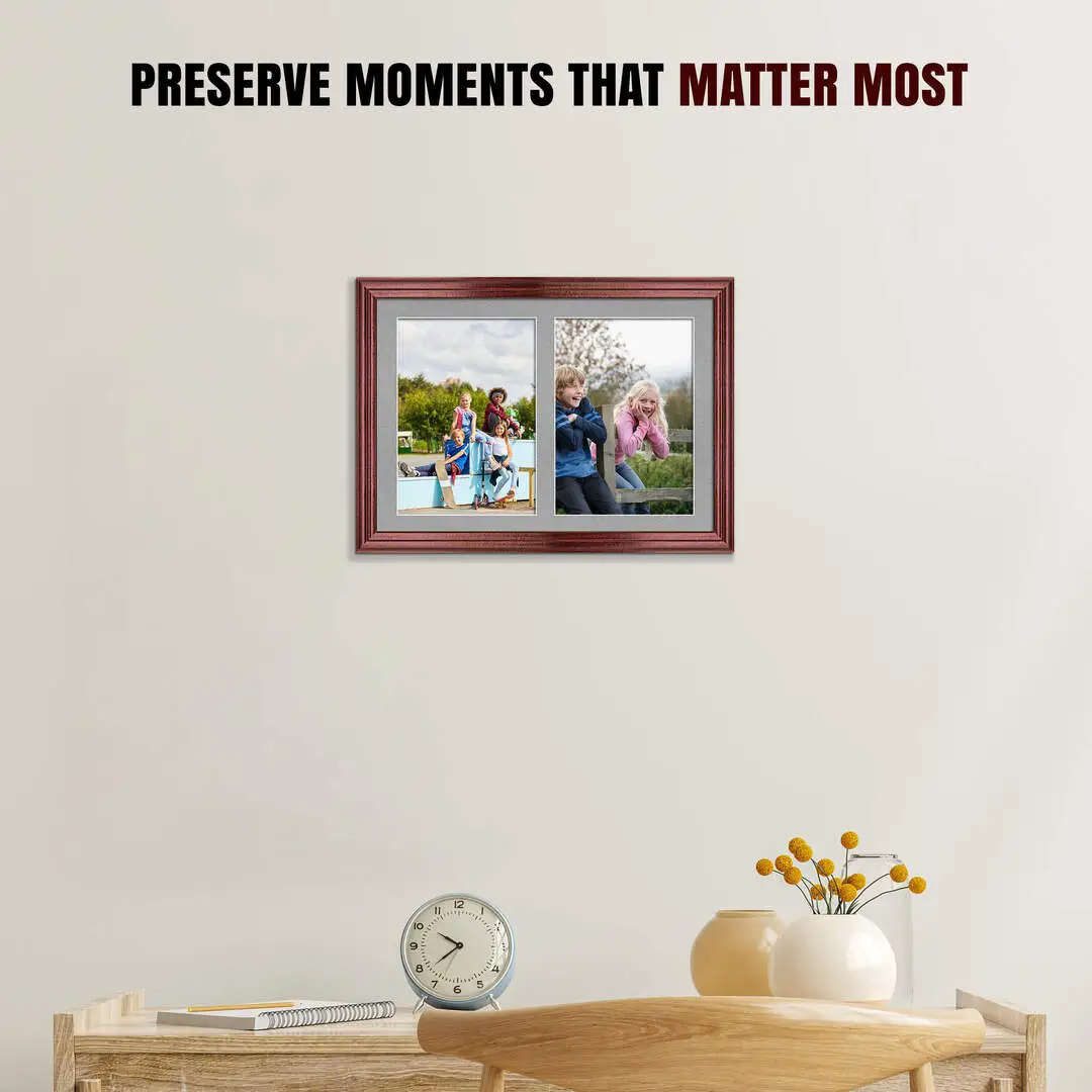 20x14" Classic Rose Wood Multi Aperture Photo Frame - Fits A4 (x2) Photos | Collage Frame thumbnail 2
