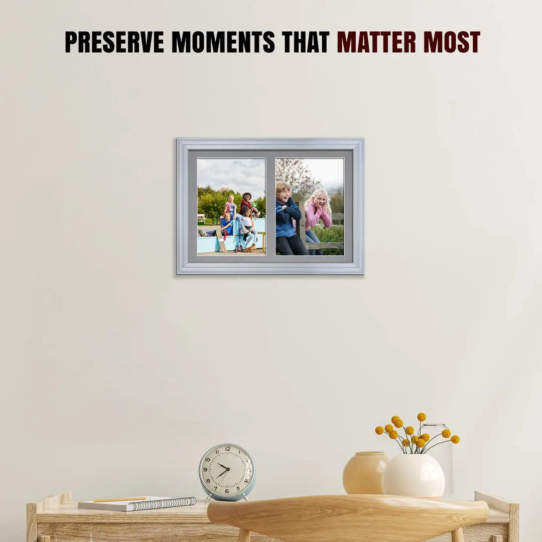 20x14" Classic Silver Multi Aperture Photo Frame - Fits A4 (x2) Photos | Collage Frame thumbnail 2