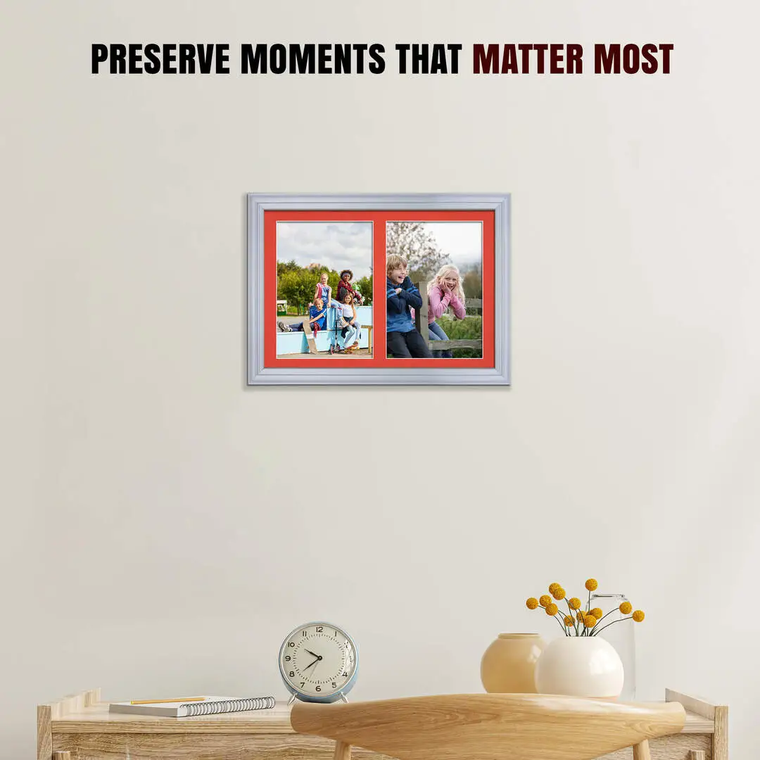 20x14" Classic Silver Multi Aperture Photo Frame - Fits A4 (x2) Photos | Collage Frame thumbnail 2