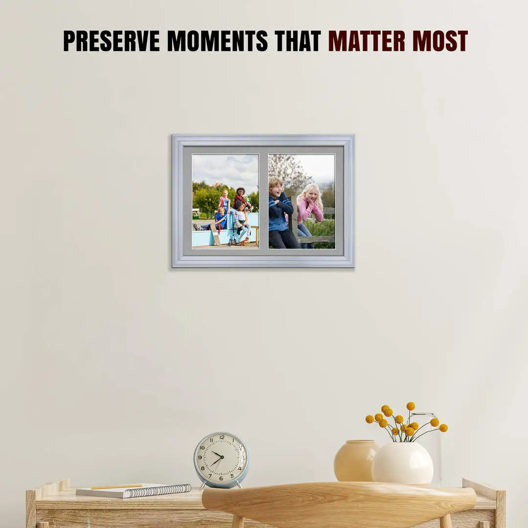 20x14" Silver Classic Multi Aperture Photo Frame - Fits A4 (x2) Photos | Collage Frame thumbnail 2