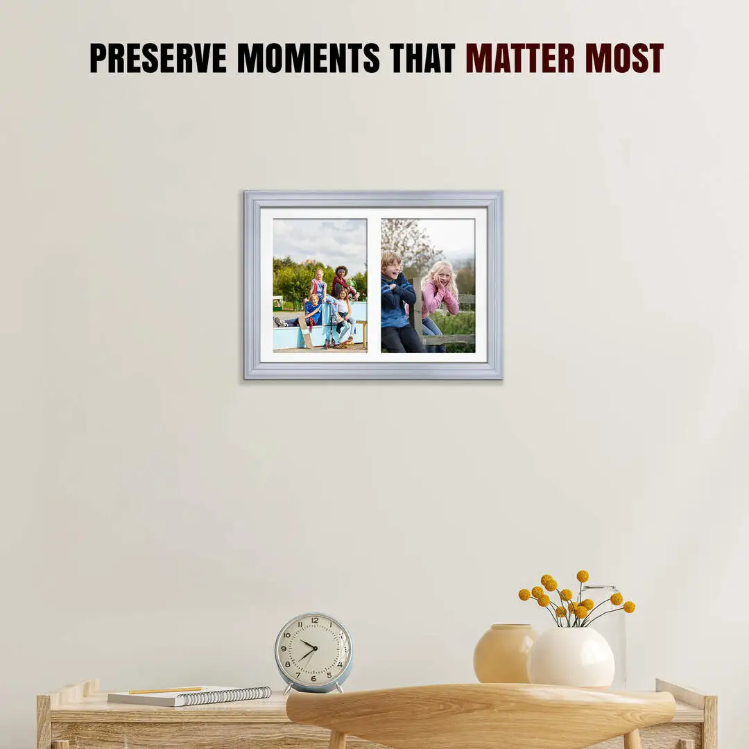 20x14" Classic Silver Multi Aperture Photo Frame - Fits A4 (x2) Photos | Collage Frame thumbnail 2