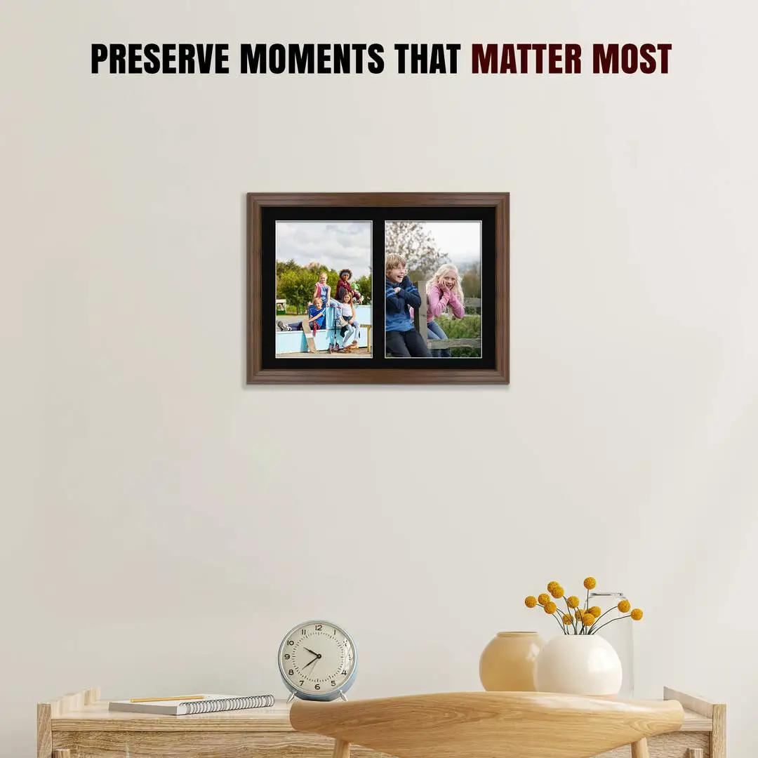 20x14" Classic Walnut Multi Aperture Photo Frame - Fits A4 (x2) Photos | Collage Frame thumbnail 2