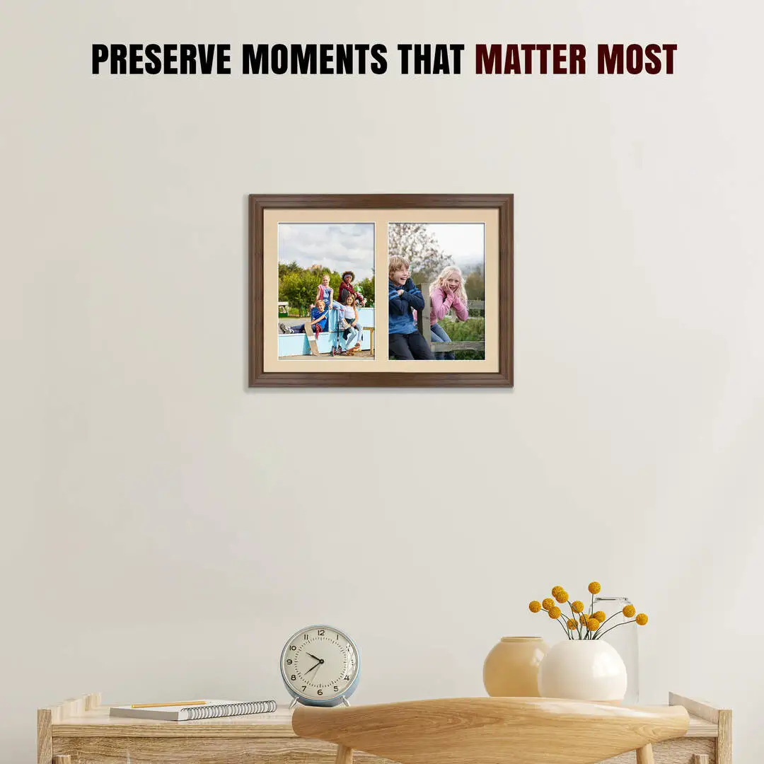 20x14" Walnut Classic Multi Aperture Photo Frame Holds A4 (x2) Photos With Ivory Mount | Modern Collage Frame thumbnail 2