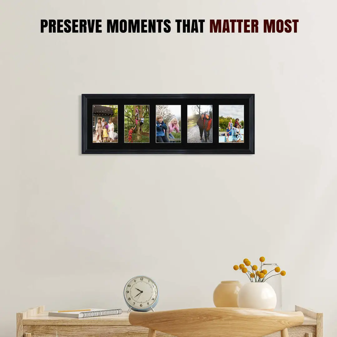 26x8" Black Classic Multi Aperture Photo Frame - Fits 6x4" (x5) Photos | Collage Frame thumbnail 2