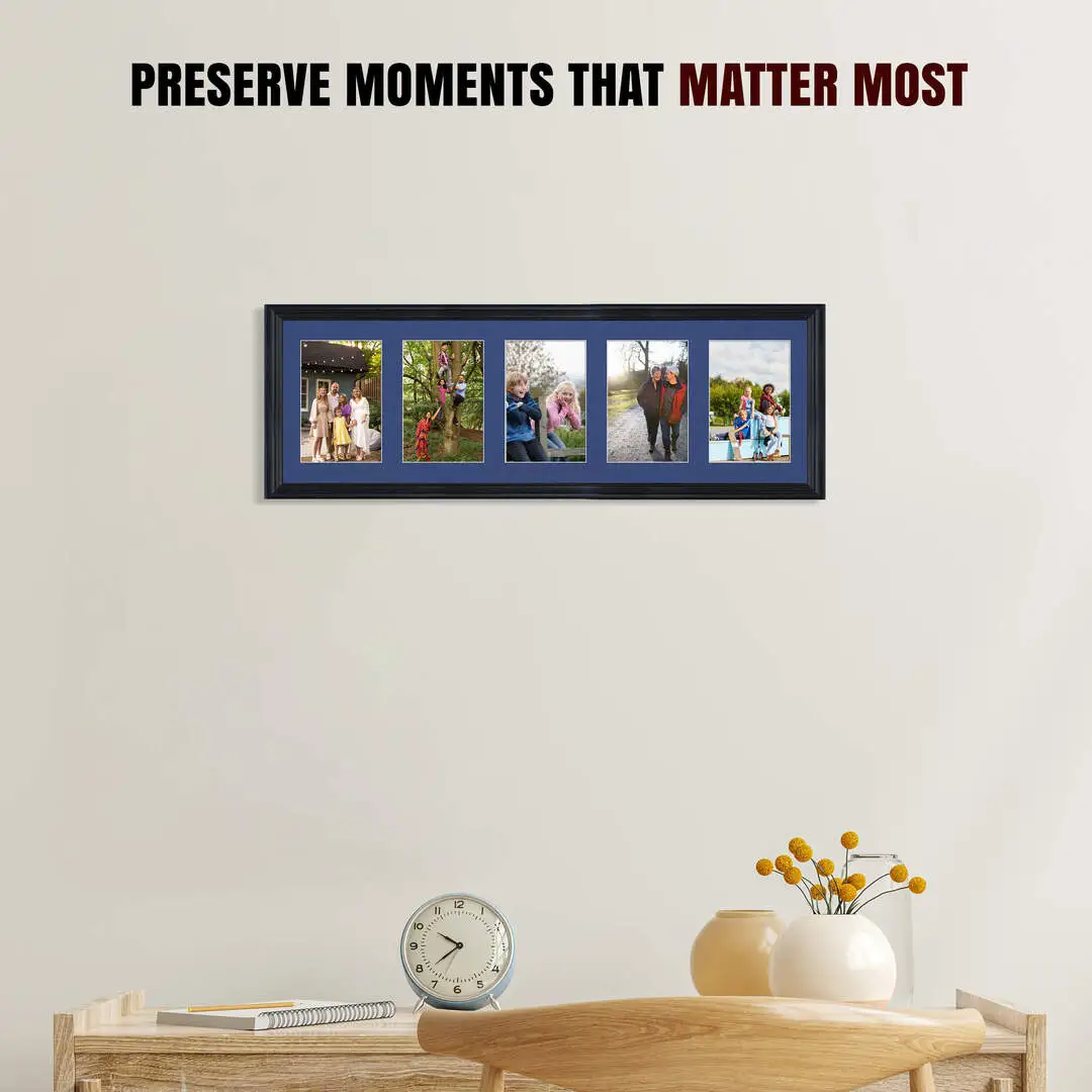 26x8" Classic Black Multi Aperture Photo Frame - Fits 6x4" (x5) Photos | Collage Frame thumbnail 2