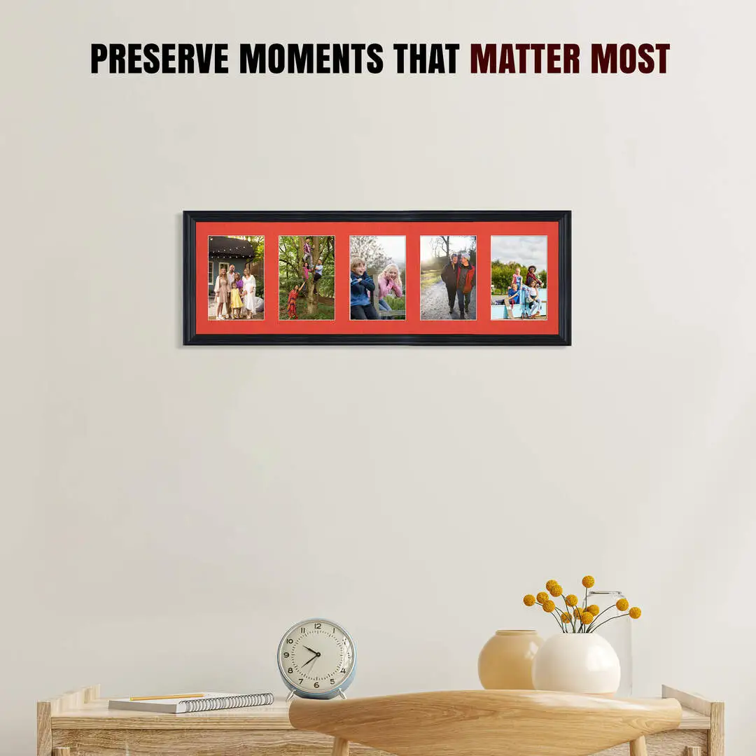 26x8" Classic Black Multi Aperture Photo Frame - Fits 6x4" (x5) Photos | Collage Frame thumbnail 2