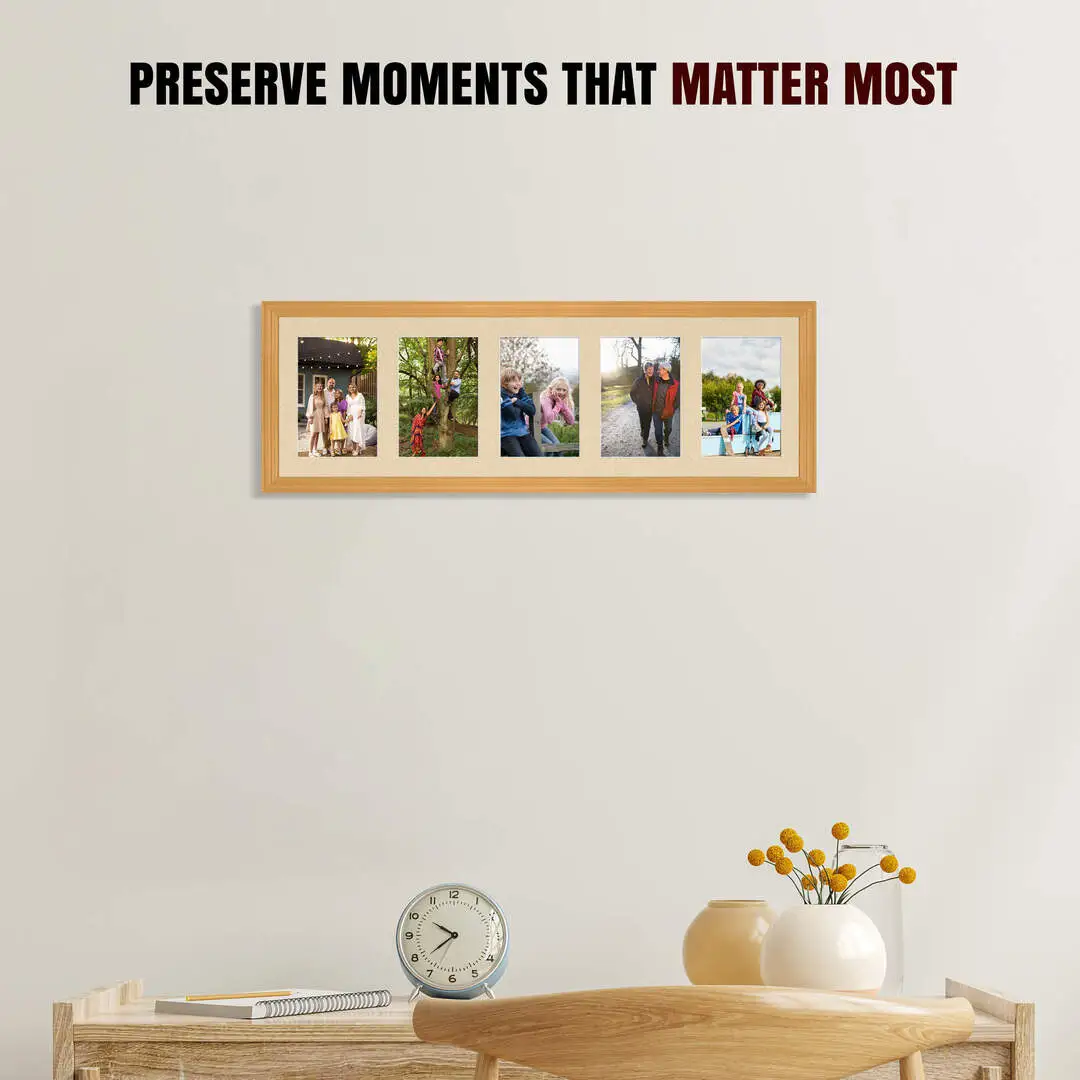 26x8" Country Pine Classic Multi Aperture Photo Frame - Fits 6x4" (x5) Photos | Collage Frame thumbnail 2