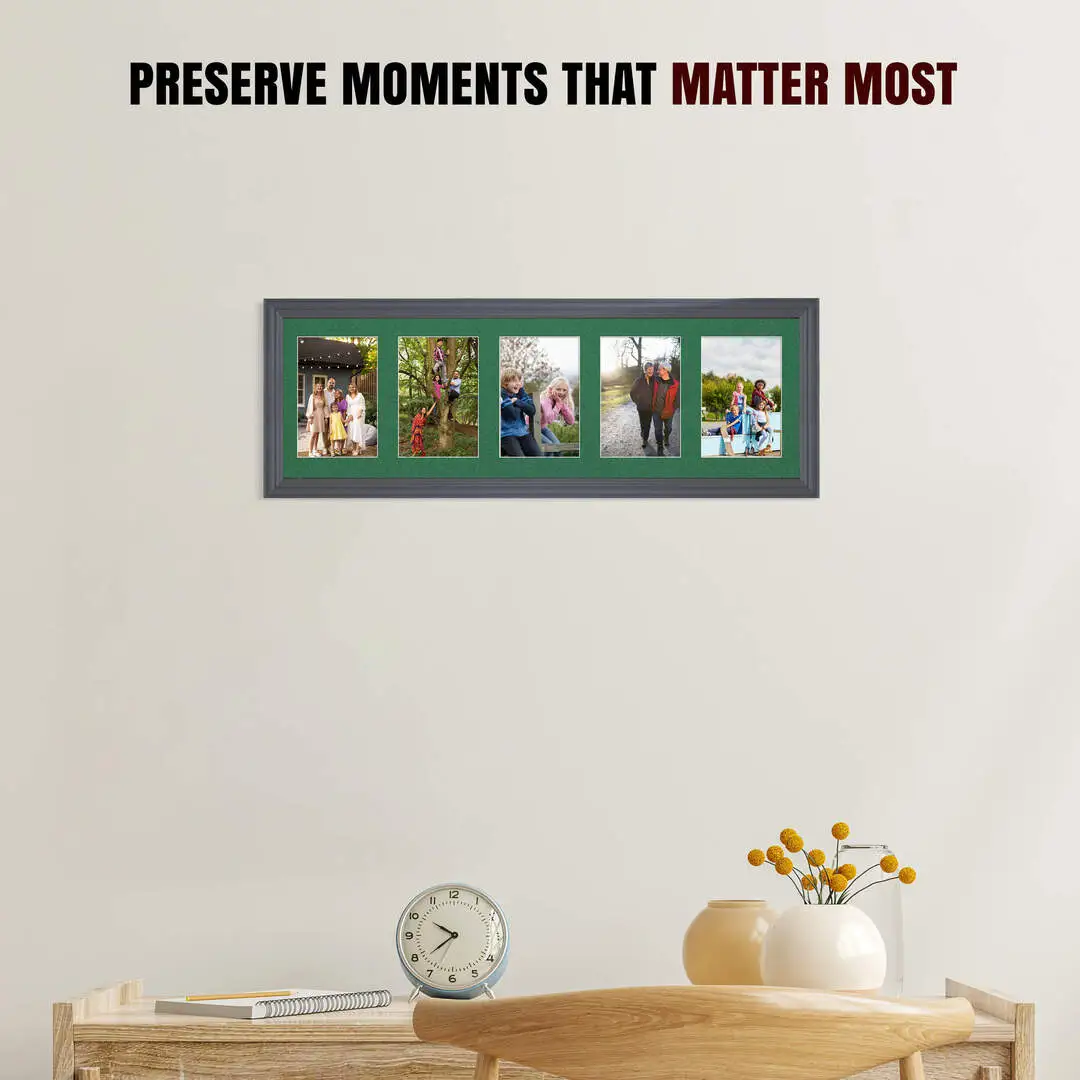 26x8" Dark Grey Classic Multi Aperture Photo Frame - Fits 6x4" (x5) Photos | Collage Frame thumbnail 2