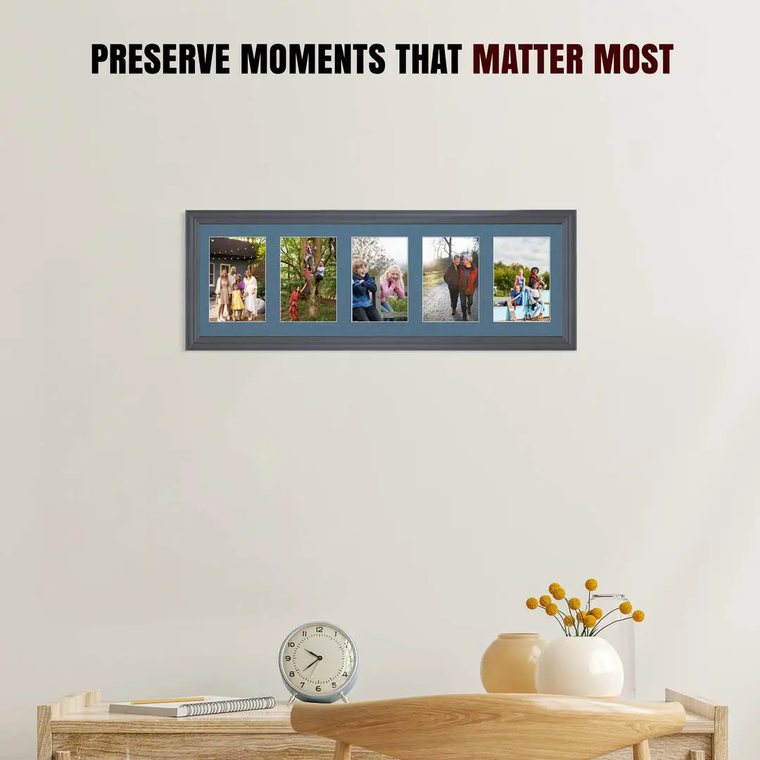 26x8" Dark Grey Classic Multi Aperture Photo Frame - Fits 6x4" (x5) Photos | Collage Frame thumbnail 2