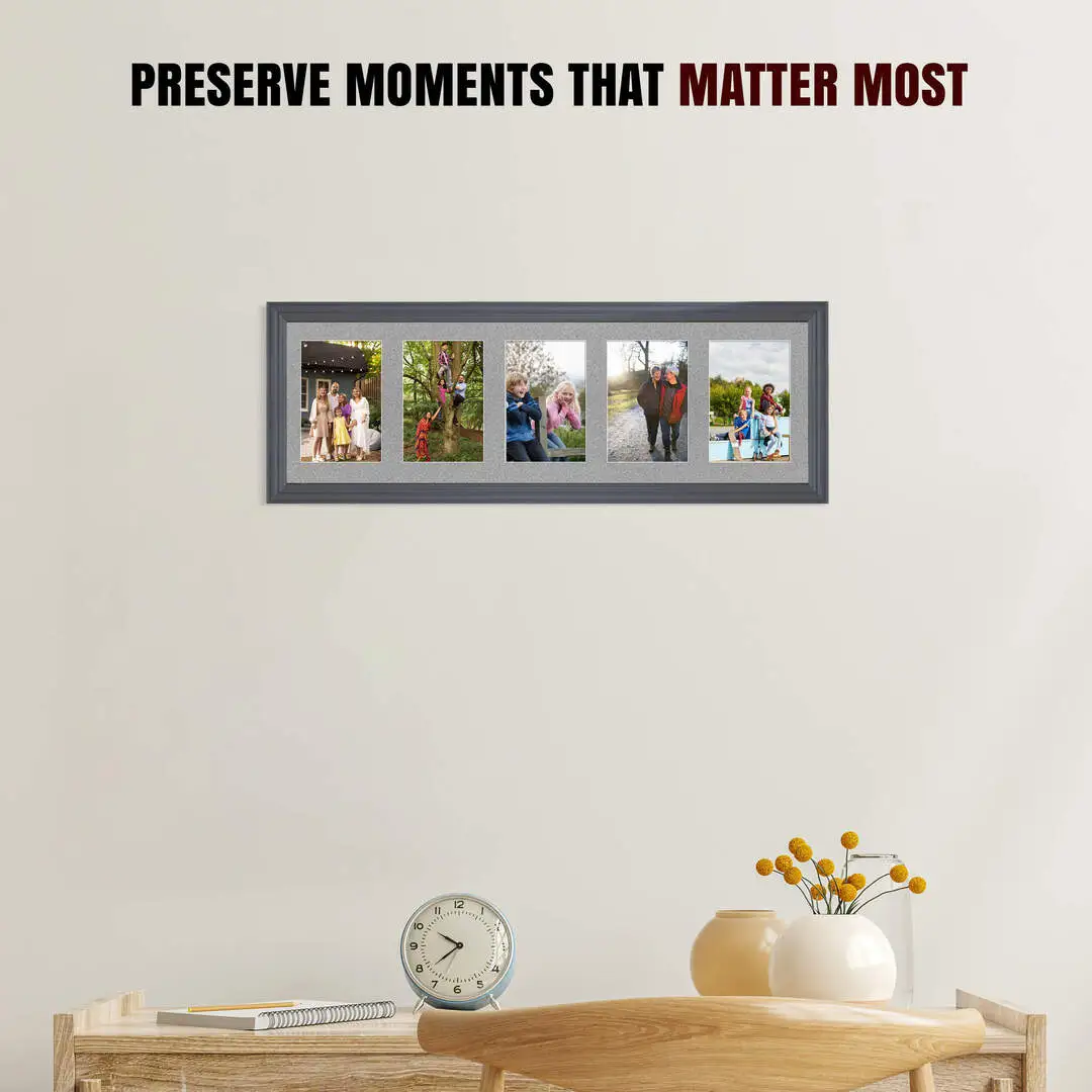 26x8" Classic Dark Grey Multi Aperture Photo Frame - Fits 6x4" (x5) Photos | Collage Frame thumbnail 2