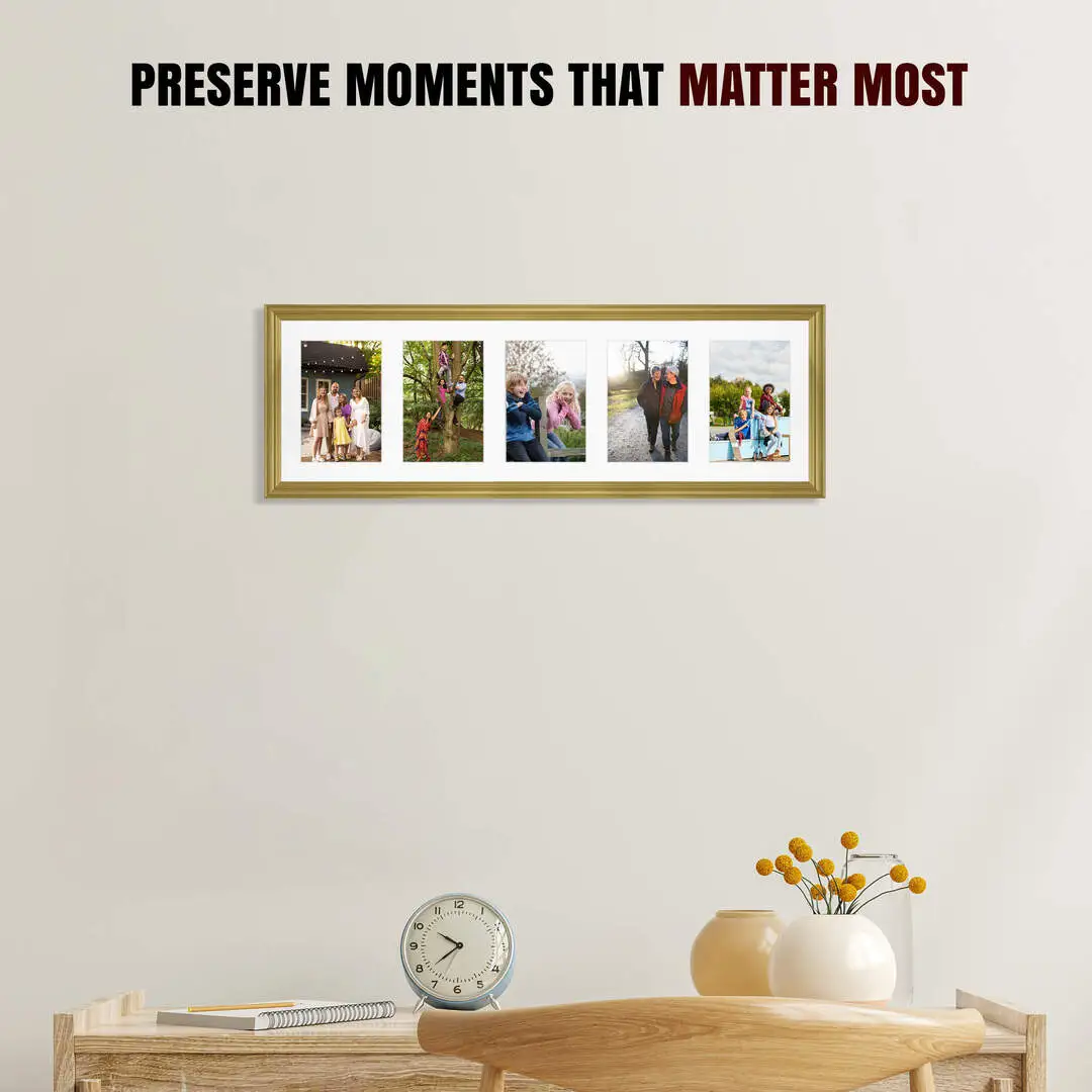 26x8" Gold Classic Multi Aperture Photo Frame - Fits 6x4" (x5) Photos | Collage Frame thumbnail 2