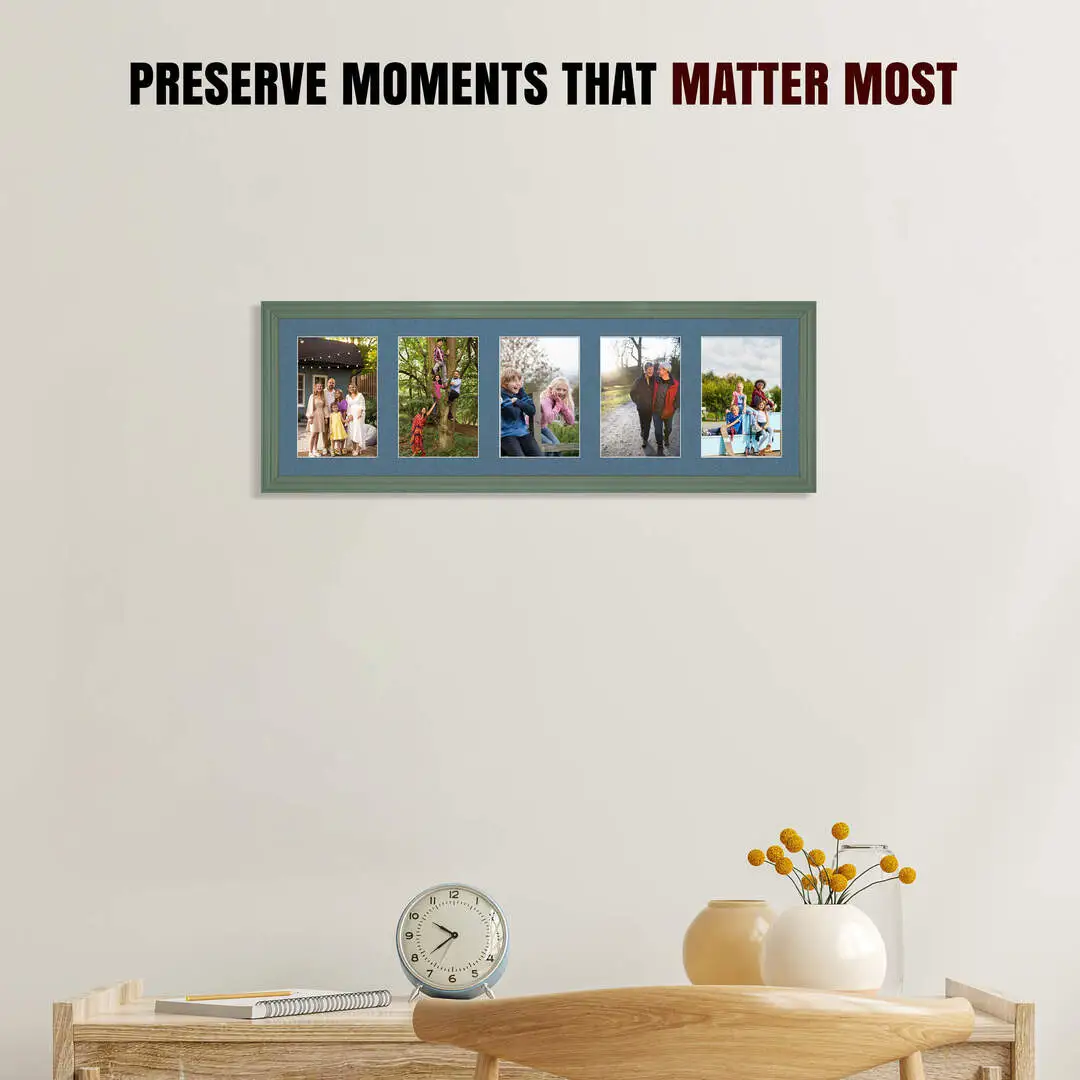 26x8" Classic Green Multi Aperture Photo Frame - Fits 6x4" (x5) Photos | Collage Frame thumbnail 2
