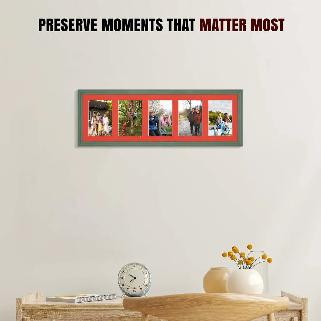 26x8" Classic Green Multi Aperture Photo Frame - Fits 6x4" (x5) Photos | Collage Frame thumbnail 2