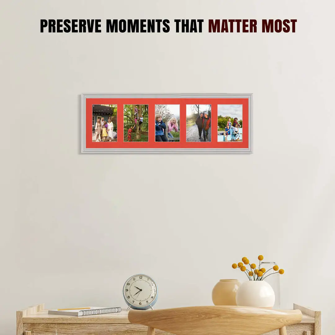 26x8" Classic Light Grey Multi Aperture Photo Frame - Fits 6x4" (x5) Photos | Collage Frame thumbnail 2