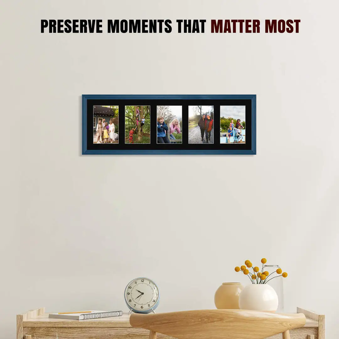 26x8" Classic Navy Blue Multi Aperture Photo Frame - Fits 6x4" (x5) Photos | Collage Frame thumbnail 2