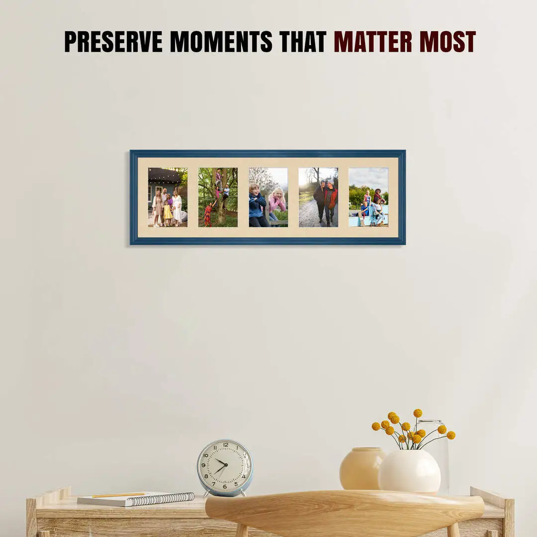 26x8" Classic Navy Blue Multi Aperture Photo Frame - Fits 6x4" (x5) Photos | Collage Frame thumbnail 2