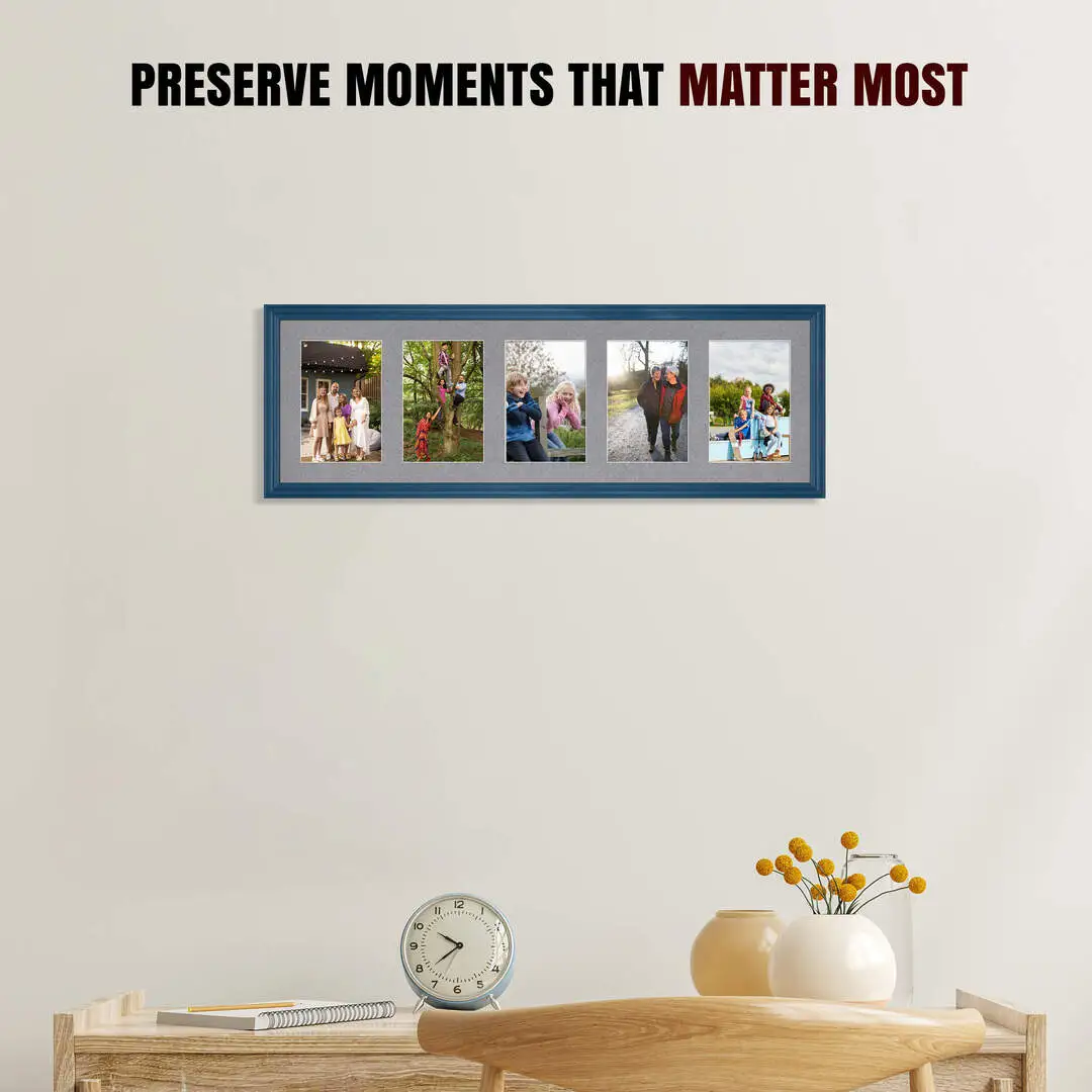 26x8" Navy Blue Classic Multi Aperture Photo Frame - Fits 6x4" (x5) Photos | Collage Frame thumbnail 2
