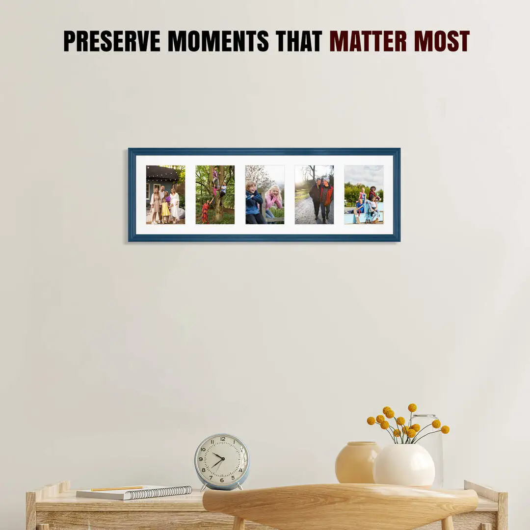 26x8" Navy Blue Classic Multi Aperture Photo Frame - Fits 6x4" (x5) Photos | Collage Frame thumbnail 2