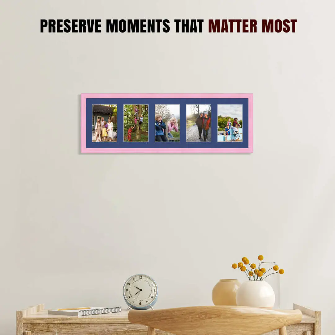 26x8" Pastel Pink Classic Multi Aperture Photo Frame - Fits 6x4" (x5) Photos | Collage Frame thumbnail 2