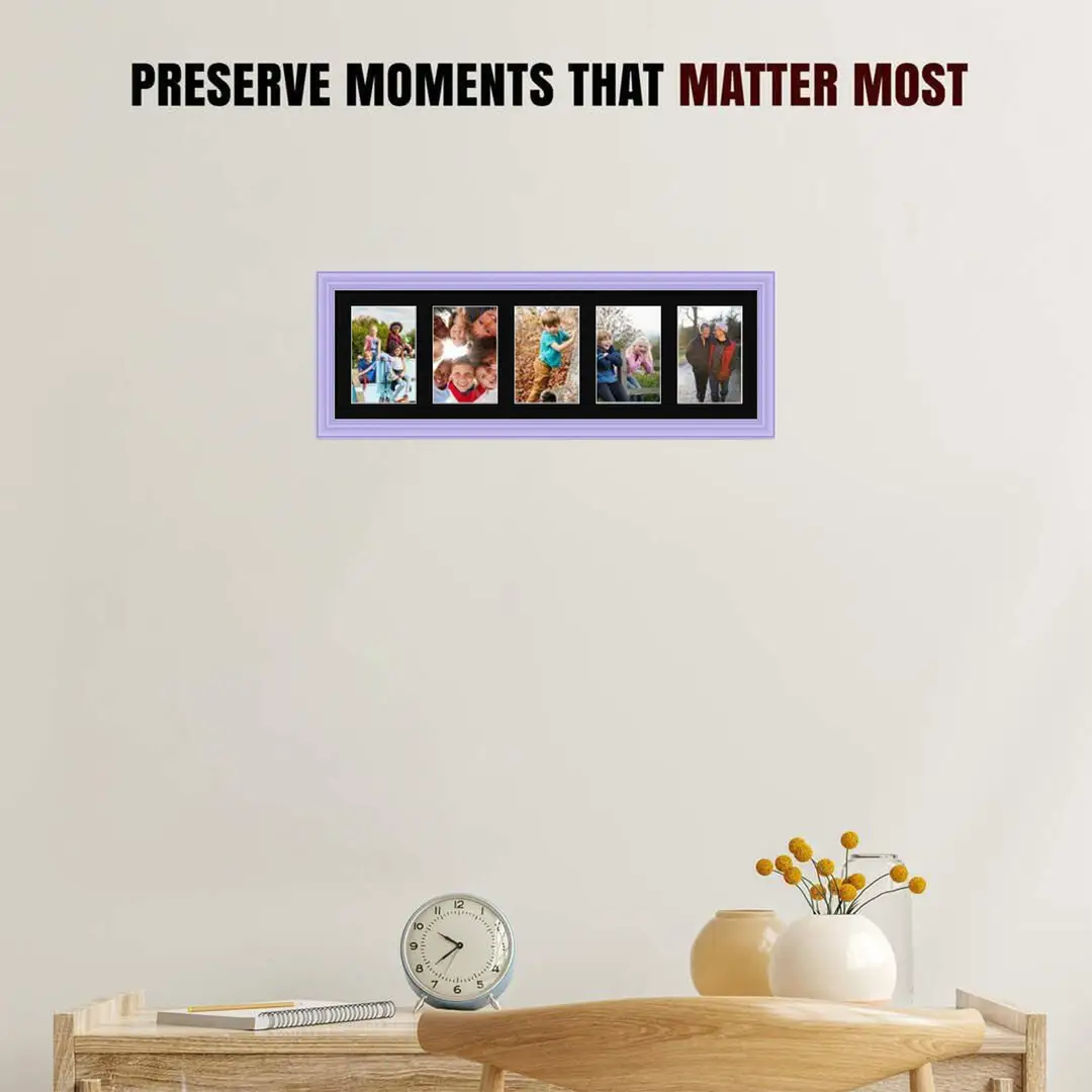 26x8" Purple Classic Multi Aperture Photo Frame - Fits 6x4" (x5) Photos | Collage Frame thumbnail 2
