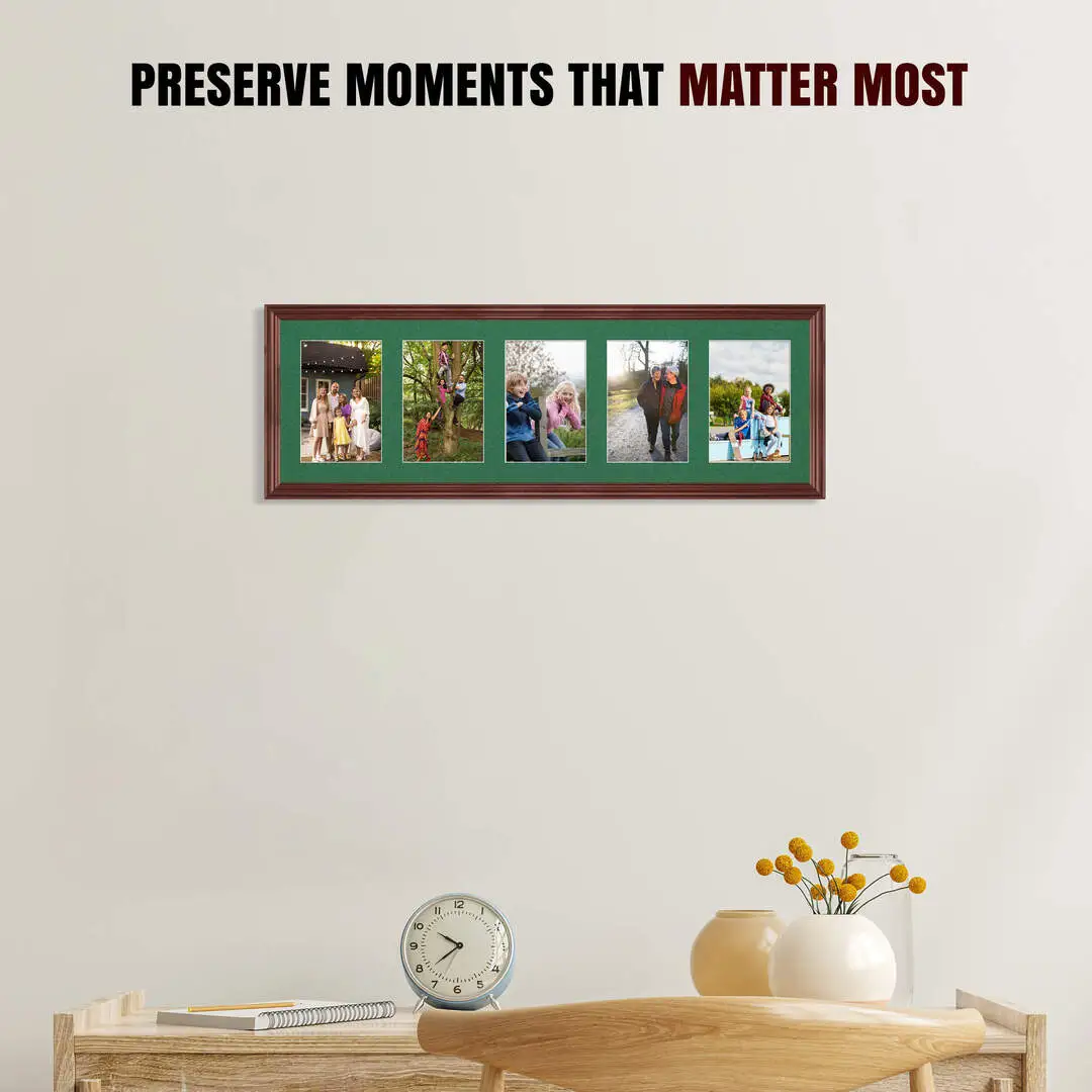 26x8" Rose Wood Classic Multi Aperture Photo Frame - Fits 6x4" (x5) Photos | Collage Frame thumbnail 2