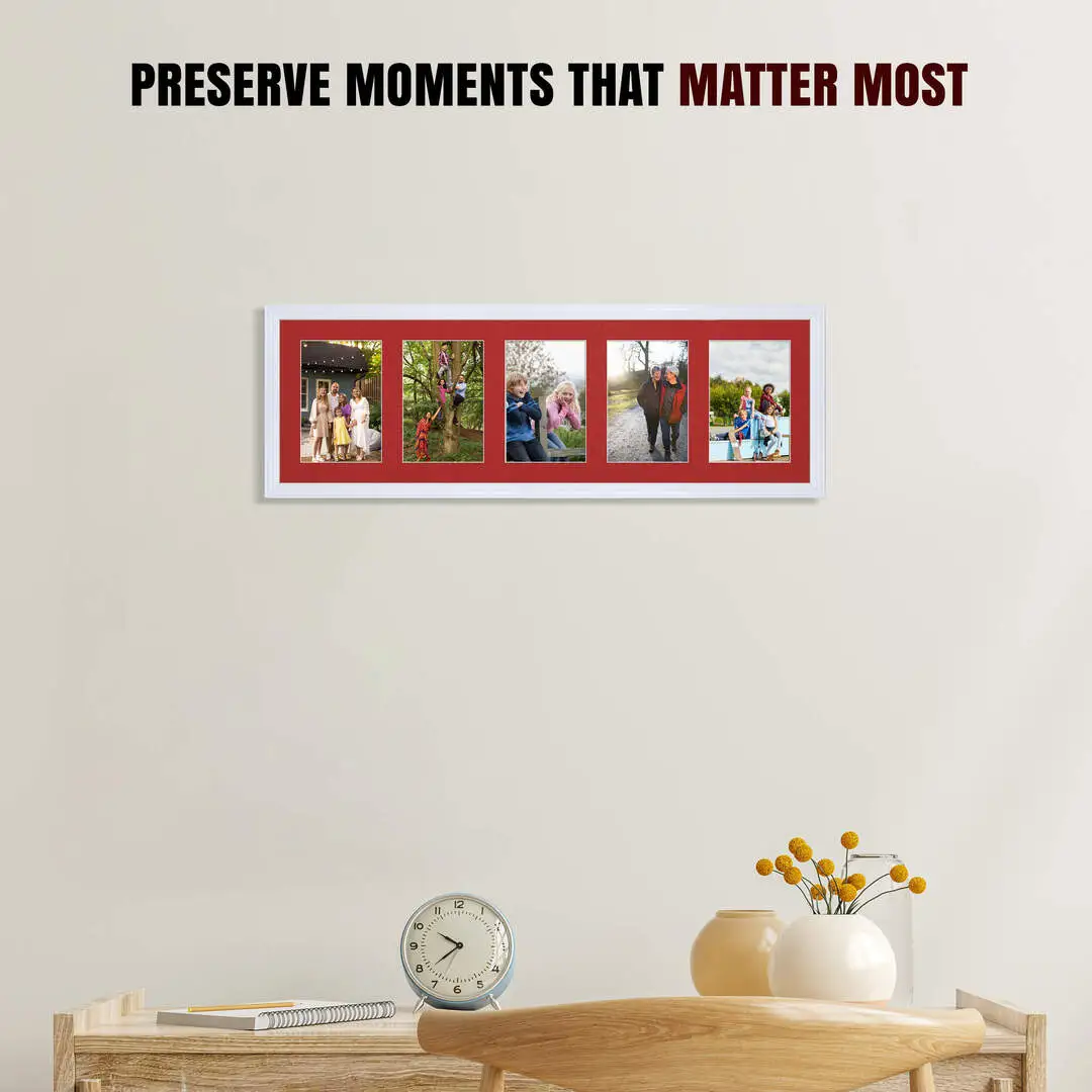26x8" Classic White Multi Aperture Photo Frame - Fits 6x4" (x5) Photos | Collage Frame thumbnail 2