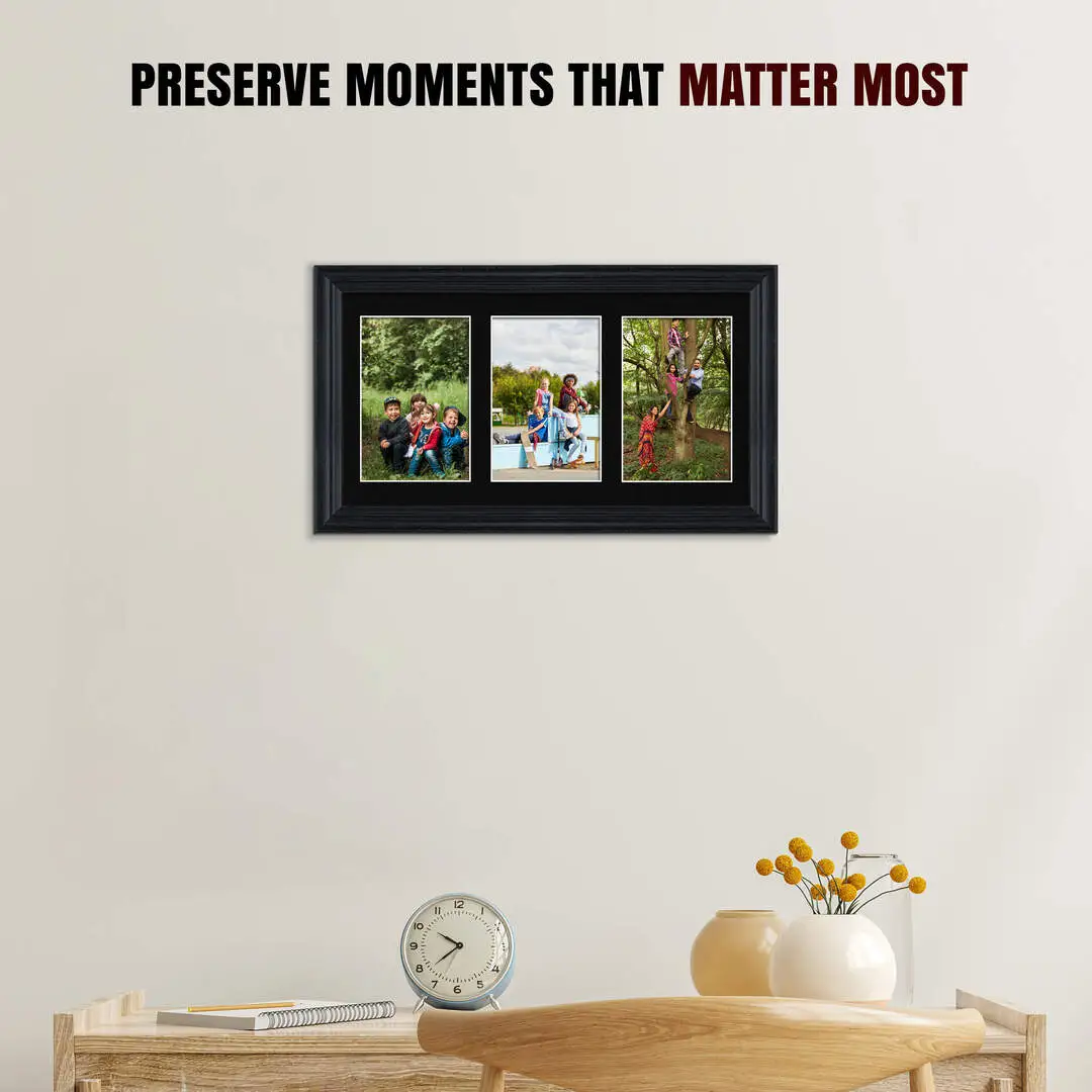 40x20cm Black Classic Multi Aperture Photo Frame - Fits 6x4" (x3) Photos | Collage Frame thumbnail 2
