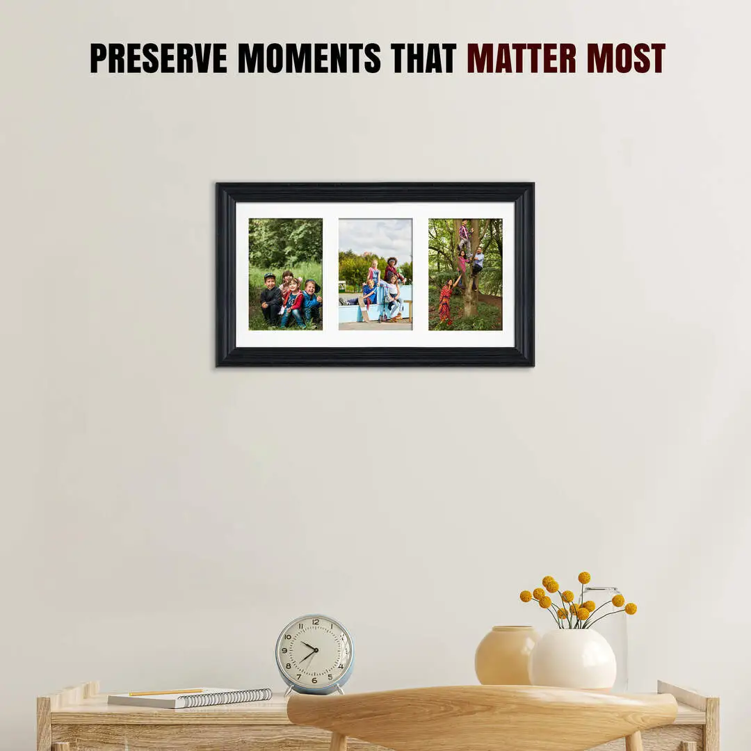40x20cm Black Classic Multi Aperture Photo Frame - Fits 6x4" (x3) Photos | Collage Frame thumbnail 2