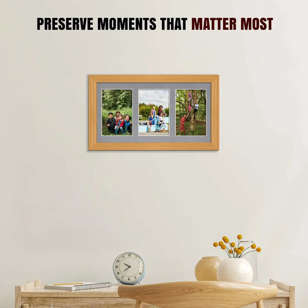 40x20cm Classic Country Pine Multi Aperture Photo Frame - Fits 6x4" (x3) Photos | Collage Frame thumbnail 2