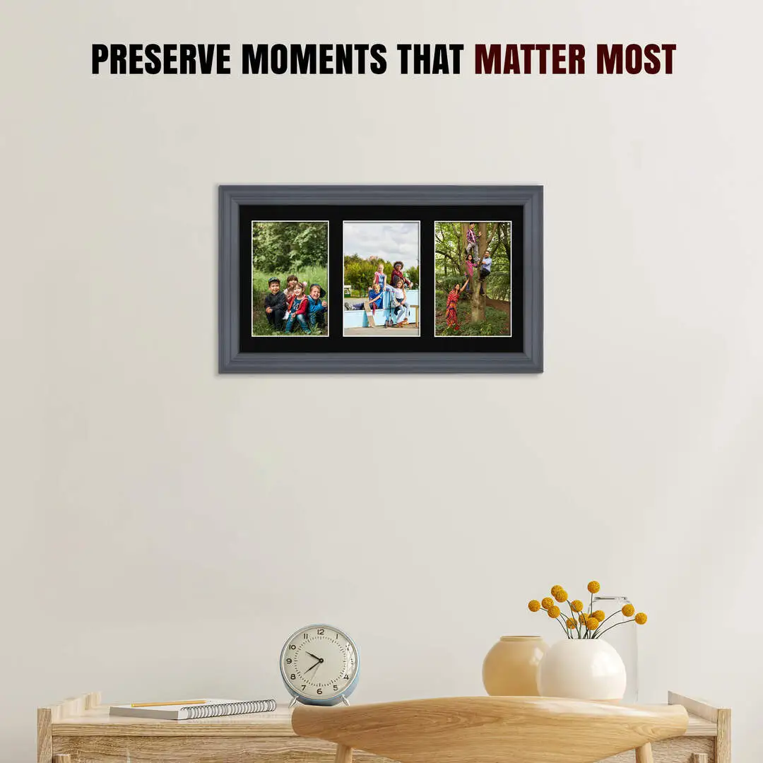 40x20cm Dark Grey Classic Multi Aperture Photo Frame Holds 6x4" (x3) Photos With Black Mount | Modern Collage Frame thumbnail 2