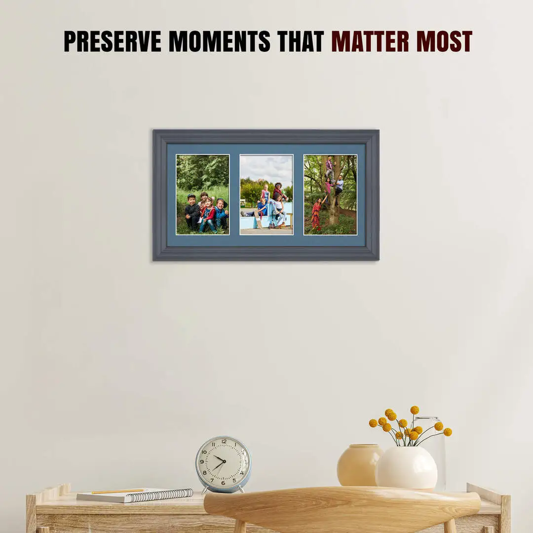 40x20cm Dark Grey Classic Multi Aperture Photo Frame - Fits 6x4" (x3) Photos | Collage Frame thumbnail 2