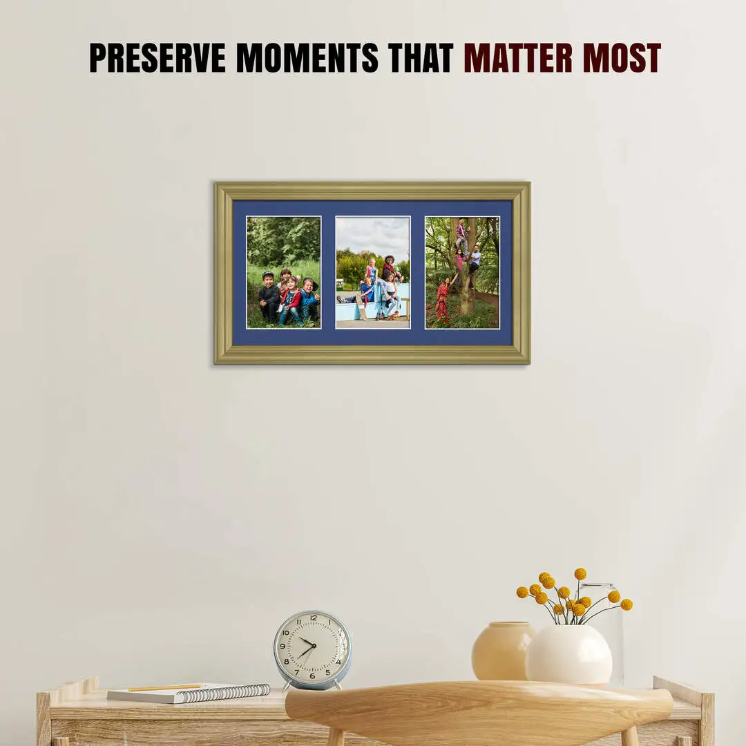 40x20cm Classic Gold Multi Aperture Photo Frame - Fits 6x4" (x3) Photos | Collage Frame thumbnail 2