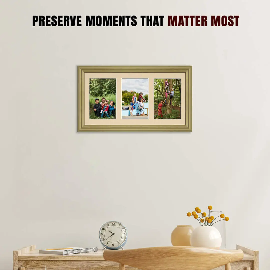 40x20cm Classic Gold Multi Aperture Photo Frame - Fits 6x4" (x3) Photos | Collage Frame thumbnail 2