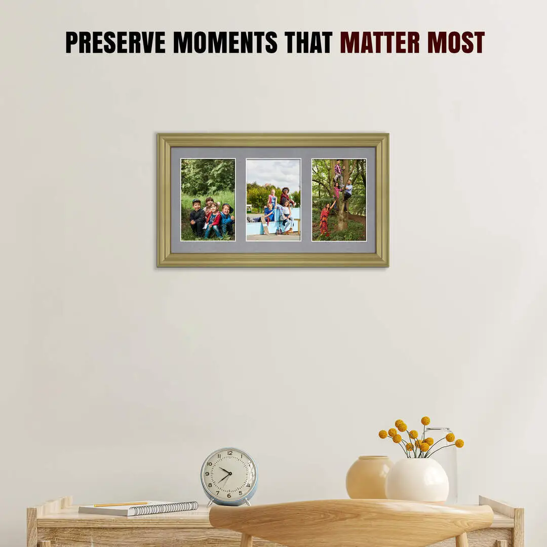 40x20cm Gold Classic Multi Aperture Photo Frame - Fits 6x4" (x3) Photos | Collage Frame thumbnail 2