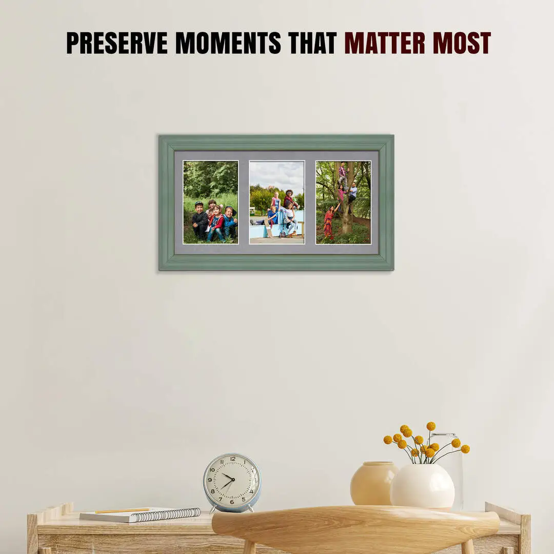 40x20cm Classic Green Multi Aperture Photo Frame - Fits 6x4" (x3) Photos | Collage Frame thumbnail 2