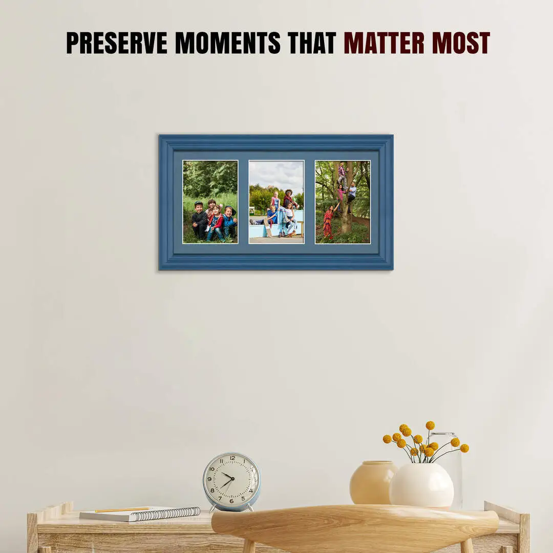 40x20cm Navy Blue Classic Multi Aperture Photo Frame - Fits 6x4" (x3) Photos | Collage Frame thumbnail 2