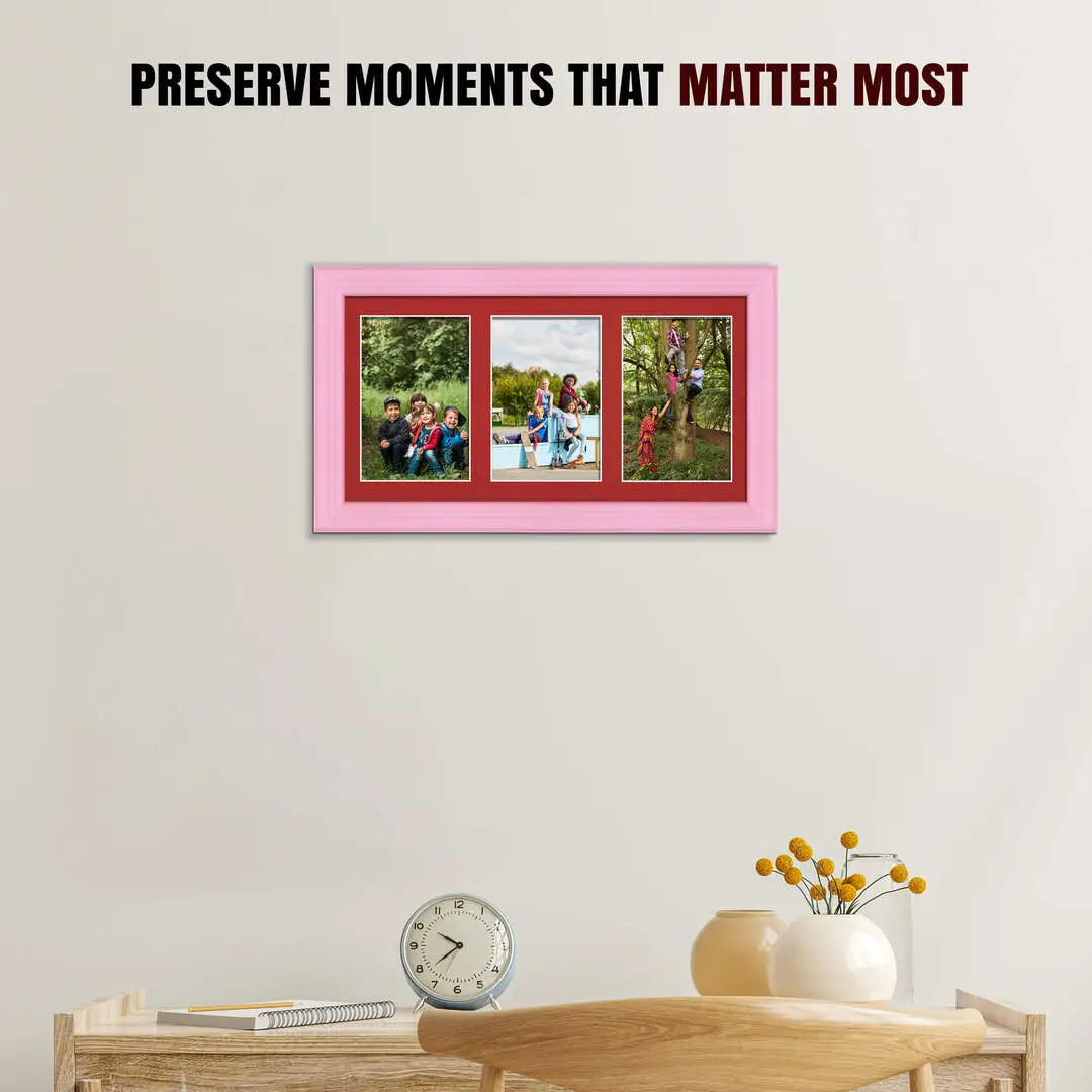 40x20cm Pastel Pink Classic Multi Aperture Photo Frame - Fits 6x4" (x3) Photos | Collage Frame thumbnail 2