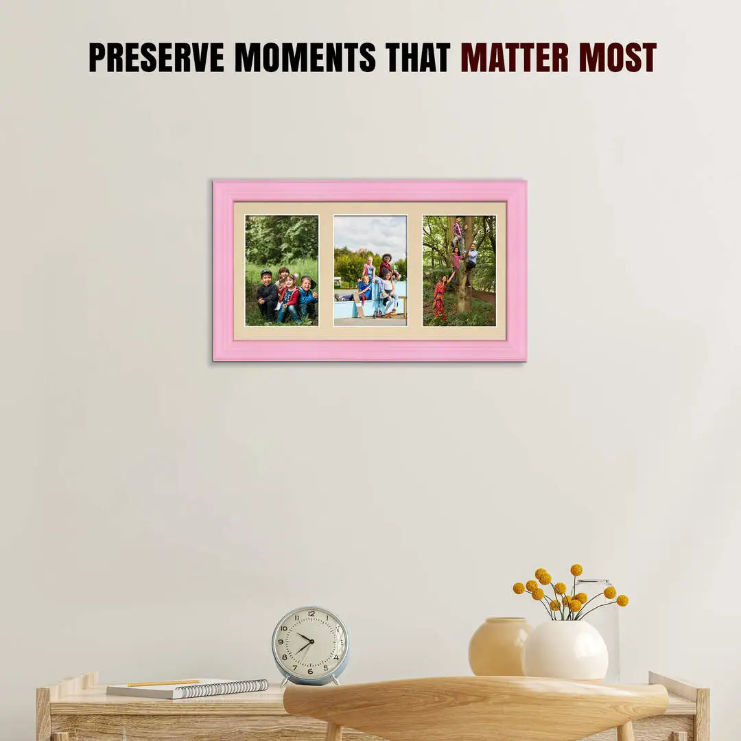 40x20cm Classic Pastel Pink Multi Aperture Photo Frame - Fits 6x4" (x3) Photos | Collage Frame thumbnail 2