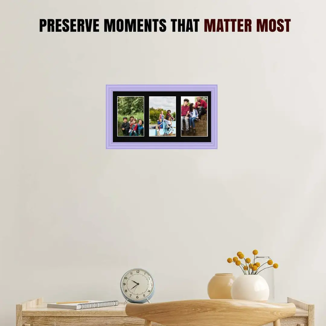 40x20cm Purple Classic Multi Aperture Photo Frame Holds 6x4" (x3) Photos With Black Mount | Modern Collage Frame thumbnail 2