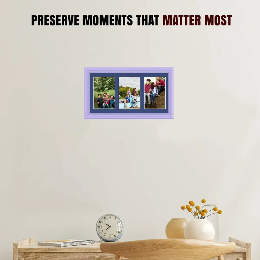 40x20cm Purple Classic Multi Aperture Photo Frame Holds 6x4" (x3) Photos With Blue Mount | Modern Collage Frame thumbnail 2