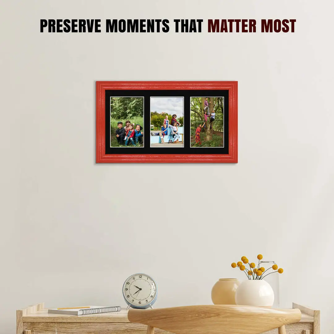 40x20cm Red Classic Multi Aperture Photo Frame - Fits 6x4" (x3) Photos | Collage Frame thumbnail 2