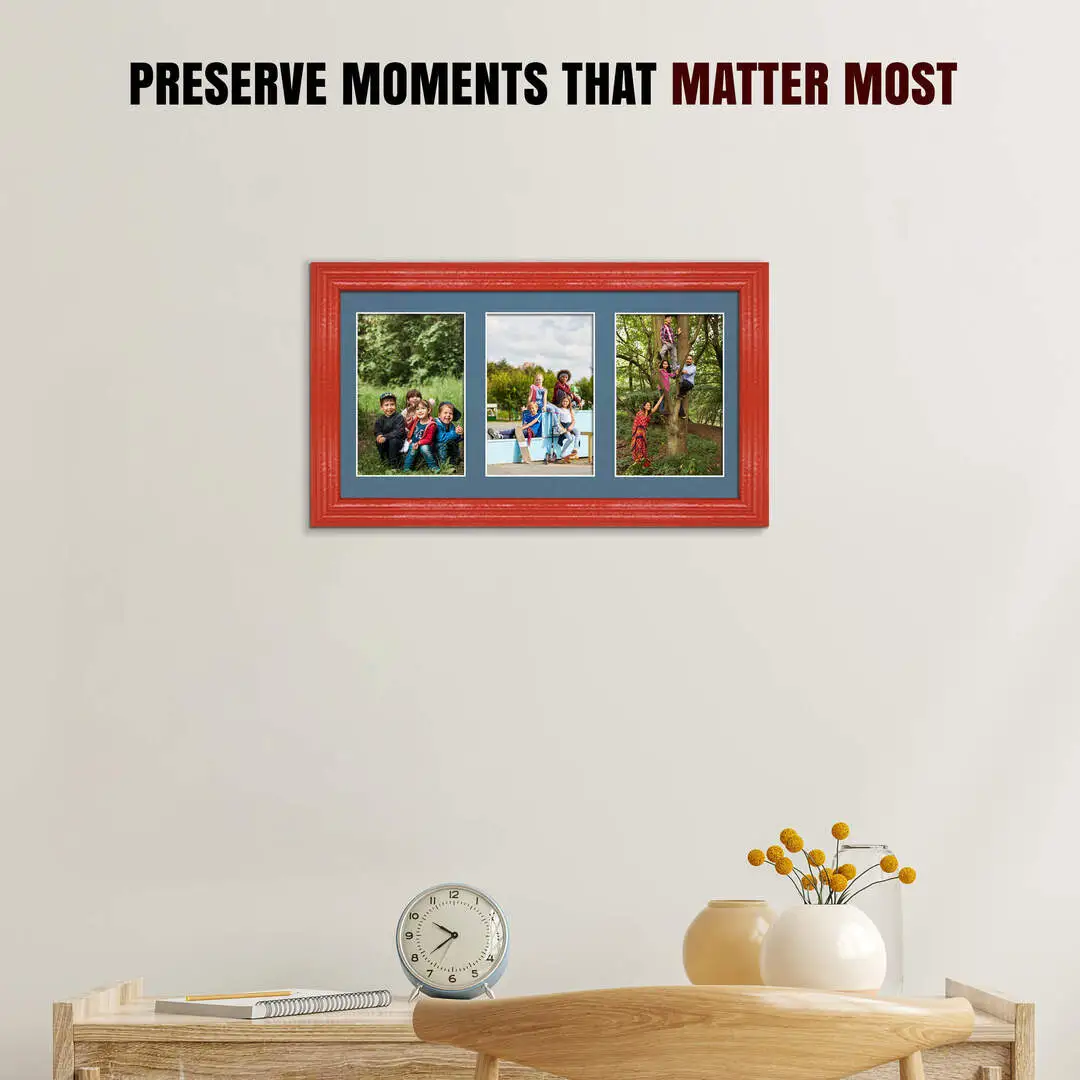 40x20cm Red Classic Multi Aperture Photo Frame Holds 6x4" (x3) Photos With Pompador Mount | Modern Collage Frame thumbnail 2