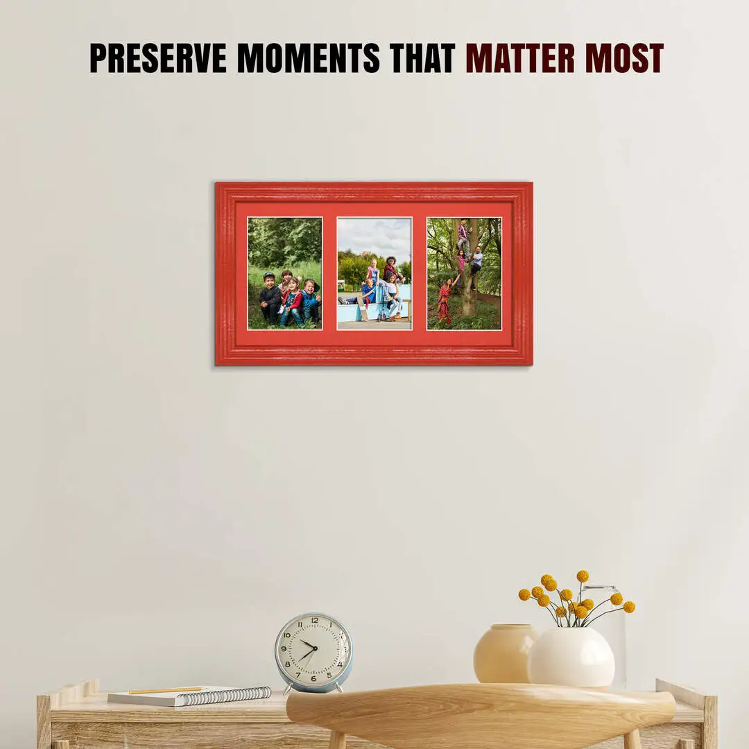 40x20cm Classic Multi Aperture Photo Frame Holds 6x4" (x3) Photos With Poppy Red Mount | Modern Collage Frame thumbnail 2