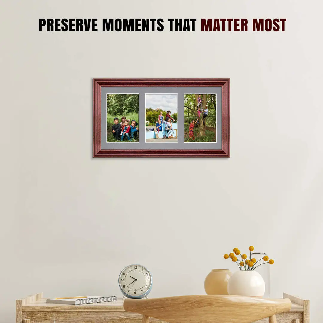 40x20cm Rose Wood Classic Multi Aperture Photo Frame - Fits 6x4" (x3) Photos | Collage Frame thumbnail 2