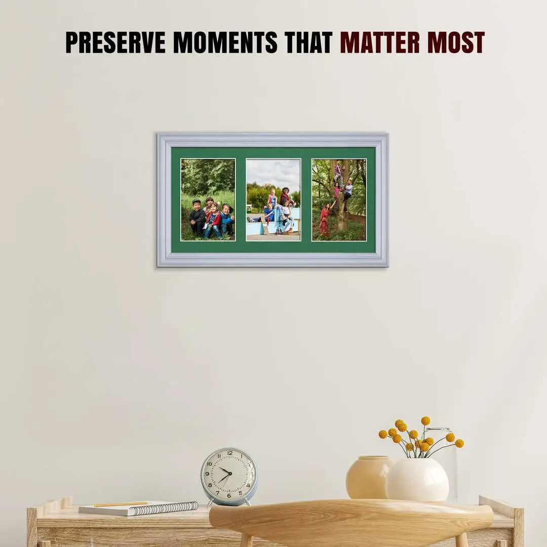 40x20cm Classic Silver Multi Aperture Photo Frame - Fits 6x4" (x3) Photos | Collage Frame thumbnail 2