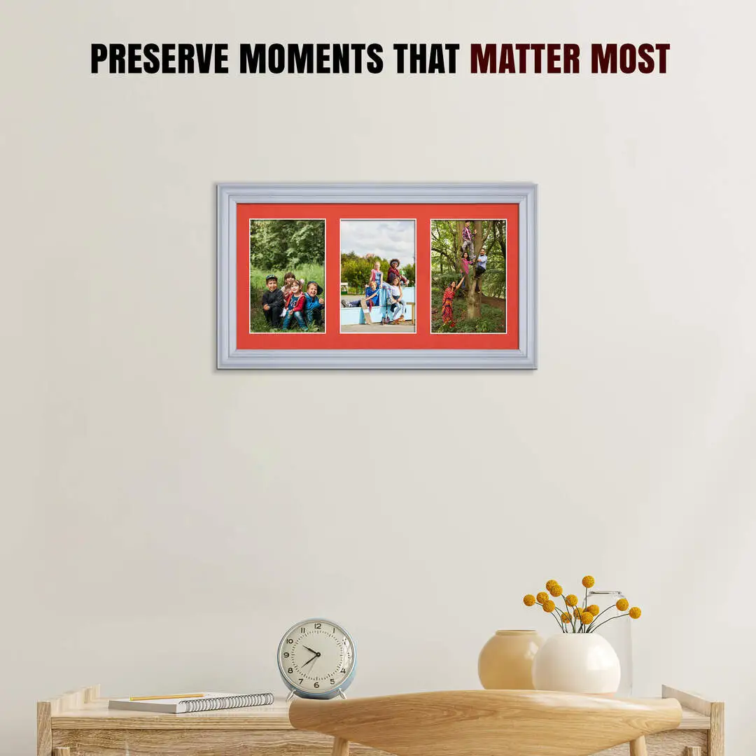 40x20cm Classic Silver Multi Aperture Photo Frame - Fits 6x4" (x3) Photos | Collage Frame thumbnail 2