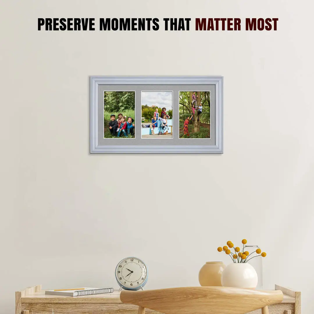 40x20cm Classic Silver Multi Aperture Photo Frame - Fits 6x4" (x3) Photos | Collage Frame thumbnail 2