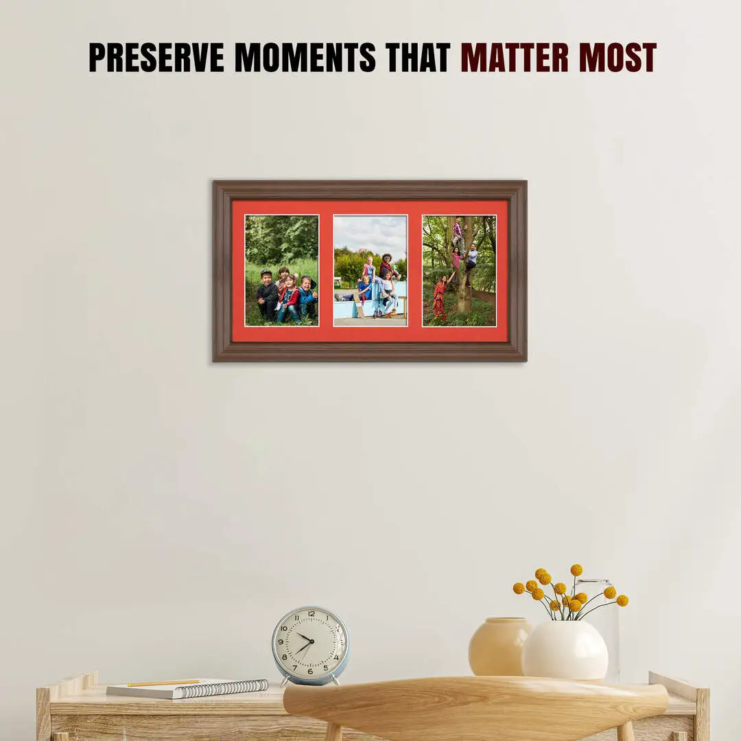 40x20cm Classic Walnut Multi Aperture Photo Frame - Fits 6x4" (x3) Photos | Collage Frame thumbnail 2