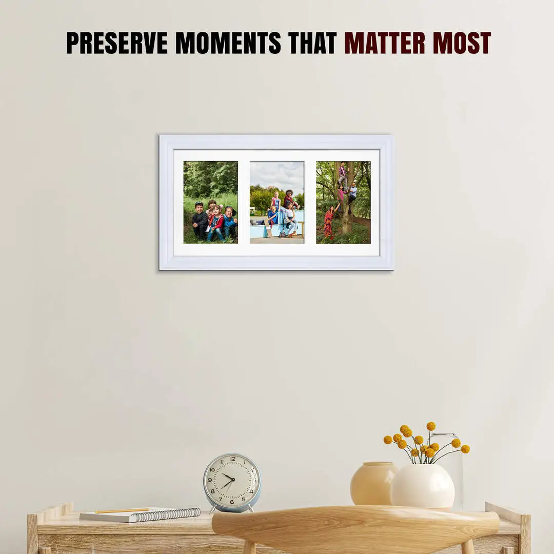40x20cm White Classic Multi Aperture Photo Frame Holds 6x4" (x3) Photos With Ice White Mount | Modern Collage Frame thumbnail 2