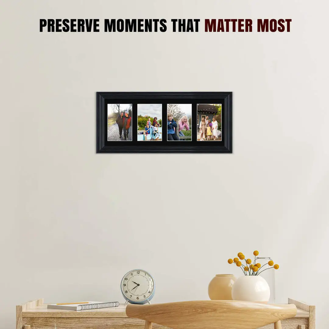 50x20cm Black Classic Multi Aperture Photo Frame Holds 6x4" (x4) Photos With Black Mount | Modern Collage Frame thumbnail 2